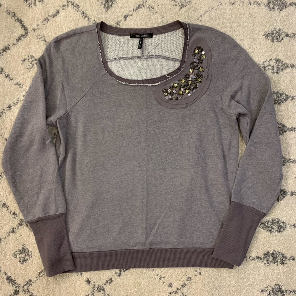 Purple/Gray Sweatshirt Top with Bedazzled Collar